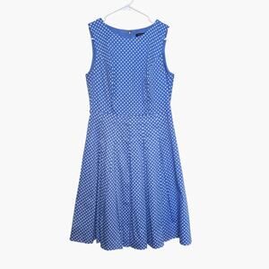 Tommy Hilfiger Sleeveless Pleated A-Line Dress Size 4 Blue Polka Dot EUC